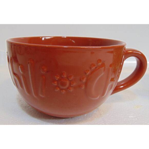 Soup Bowls With Handles KIC Stoneware Chili Green Brown 5" Embossed Letters VTG - Picture 5 of 11